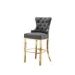 Best Quality Set of 2 Bar Stools Dark Gray Velvet w Gold Stainless Steel