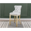 Best Quality Set of 2 Bar Stools White Faux Leather w Gold Stainless Steel