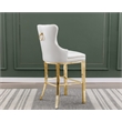 Best Quality Set of 2 Bar Stools White Faux Leather w Gold Stainless Steel