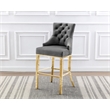 Best Quality Set of 2 Bar Stools Dark Gray Velvet w Gold Stainless Steel