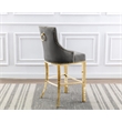 Best Quality Set of 2 Bar Stools Dark Gray Velvet w Gold Stainless Steel