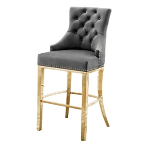 Best Quality Set of 2 Bar Stools Dark Gray Velvet w Gold Stainless Steel