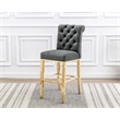 Best Quality Set of 2 Bar Stools Dark Gray Velvet w Gold Stainless Steel