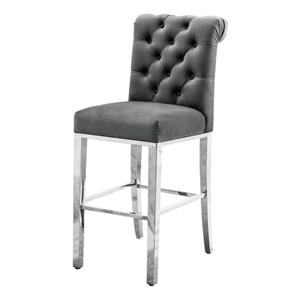 Best Quality Furniture Set of 2 Bar Stools Dark Gray Velvet w Stainless Steel