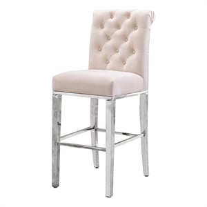 Best Quality Furniture Set of 2 Bar Stools Cream Velvet w Stainless Steel