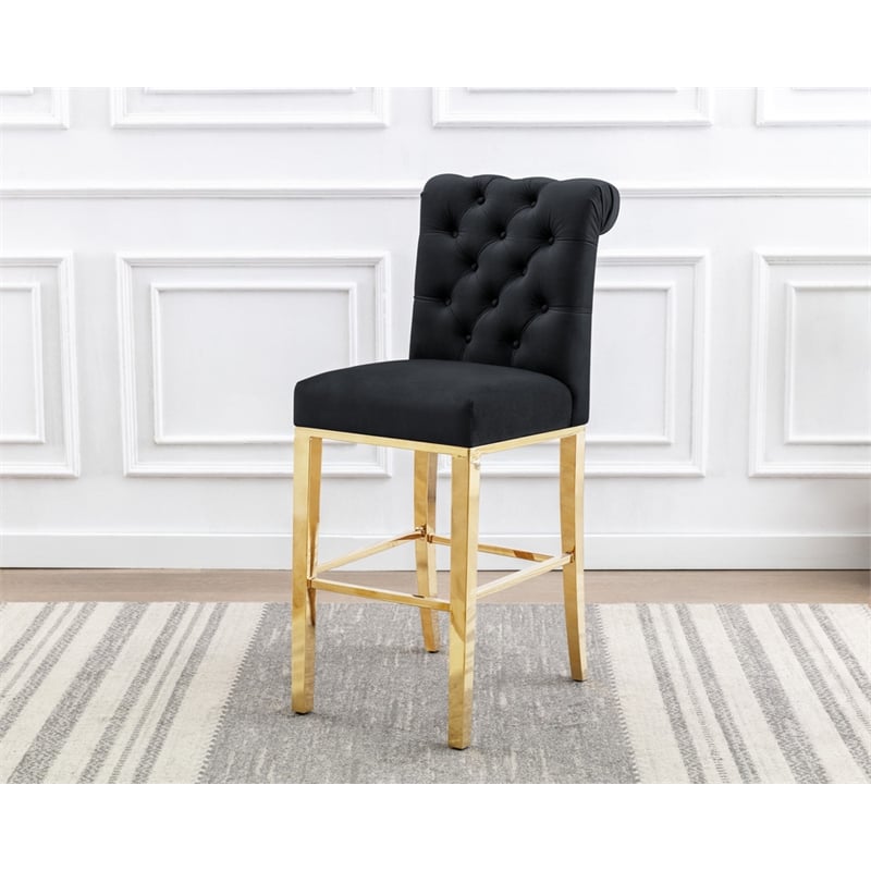 Best Quality Furniture Set of 2 Counterheight Chairs in Black Velvet