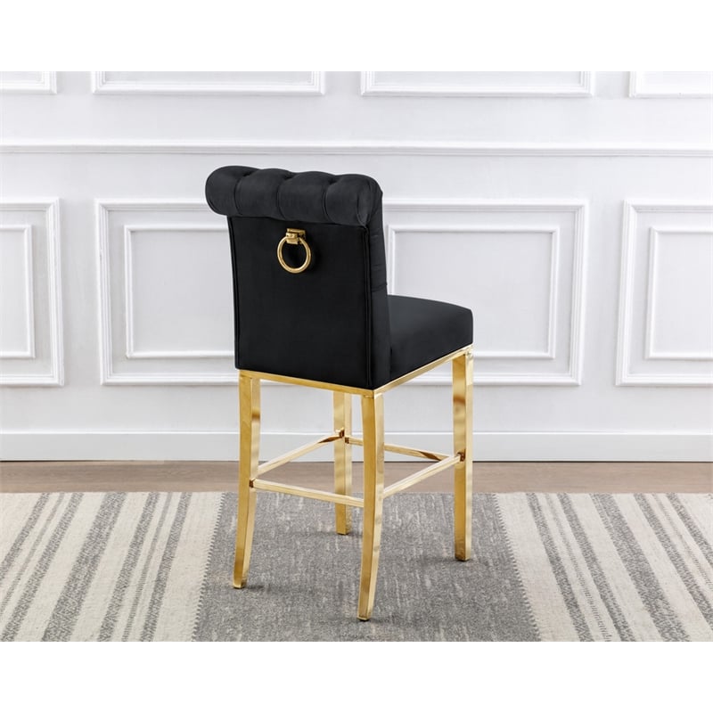 Best Quality Furniture Set of 2 Counterheight Chairs in Black Velvet