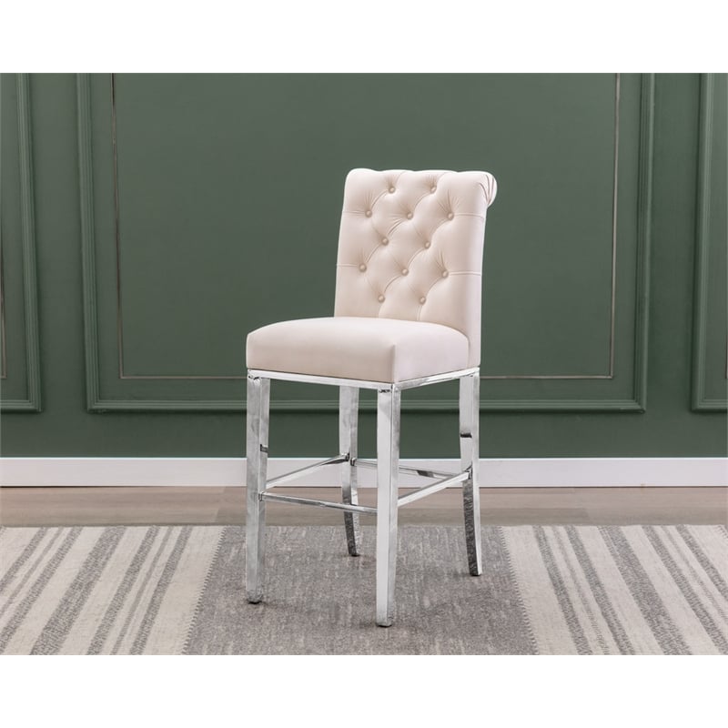 Best Quality Furniture Set of 2 Counterheight Chairs in Cream Velvet