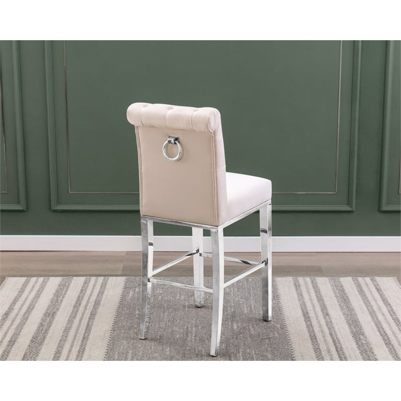 Best Quality Furniture Set of 2 Counterheight Chairs in Cream Velvet