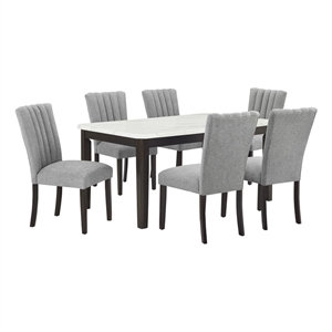 Best Quality Furniture 7-Piece Faux Marble & Fabric Dining Set in White/Gray