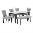 Best Quality Furniture 6-Piece Faux Marble & Fabric Dining Set in White/Gray