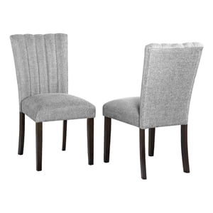 Best Quality Furniture 19&quot Linen Fabric & Wood Side Chairs in Gray (Set of 2)