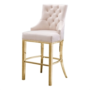 Best Quality Furniture 29&quot Upholstered Velvet Bar Stool in Cream/Gold (Set of 2)