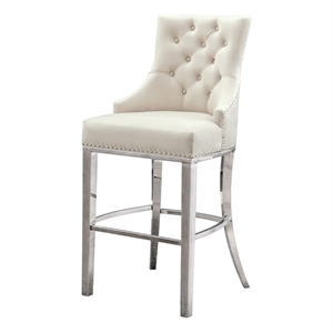 Best Quality Furniture 29&quot Upholstered Velvet Bar Stool in Cream (Set of 2)