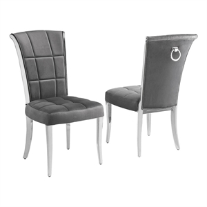 Best Quality Furniture 38&quot Velvet & Chrome Side Chair in Dark Gray (Set of 2)