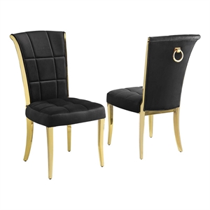 Best Quality Furniture 38&quot Velvet & Chrome Side Chair in Black/Gold (Set of 2)
