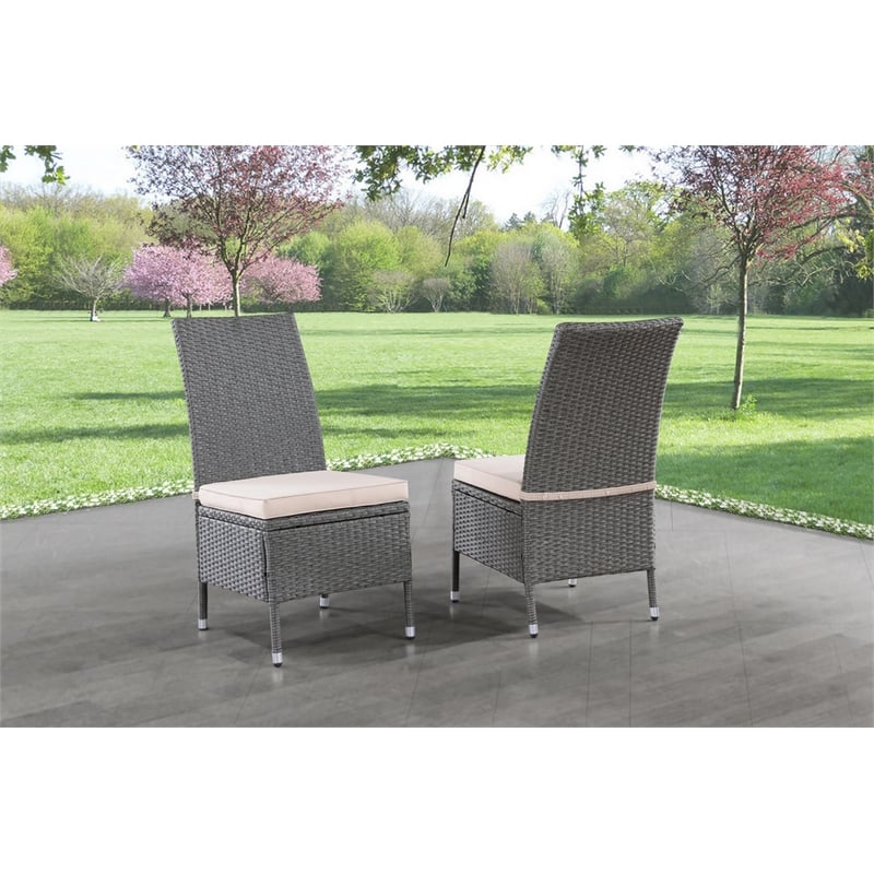 Best Quality Furniture Gray Outdoor PE Rattan Wicker Dining Chairs Set of 2