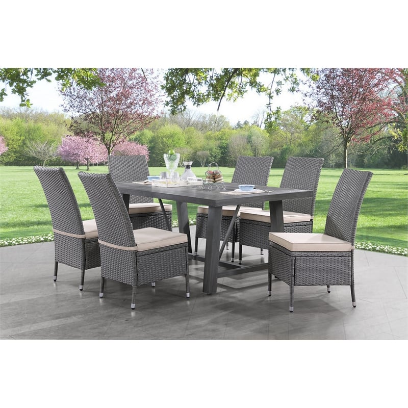 Best Quality Furniture Gray Outdoor Patio Dining Set with Rattan Wicker Chairs