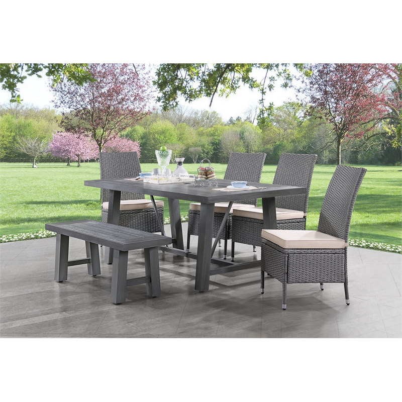 Best Quality Furniture Gray Outdoor Patio Dining Set with Rattan Wicker Chairs