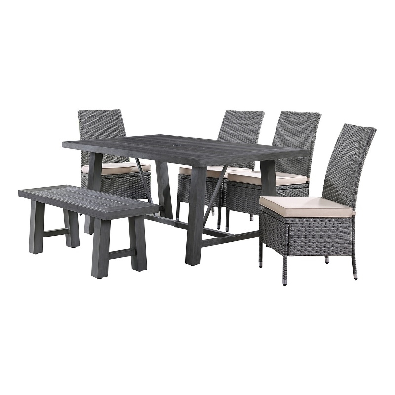 Best Quality Furniture Gray Outdoor Patio Dining Set with Rattan Wicker Chairs