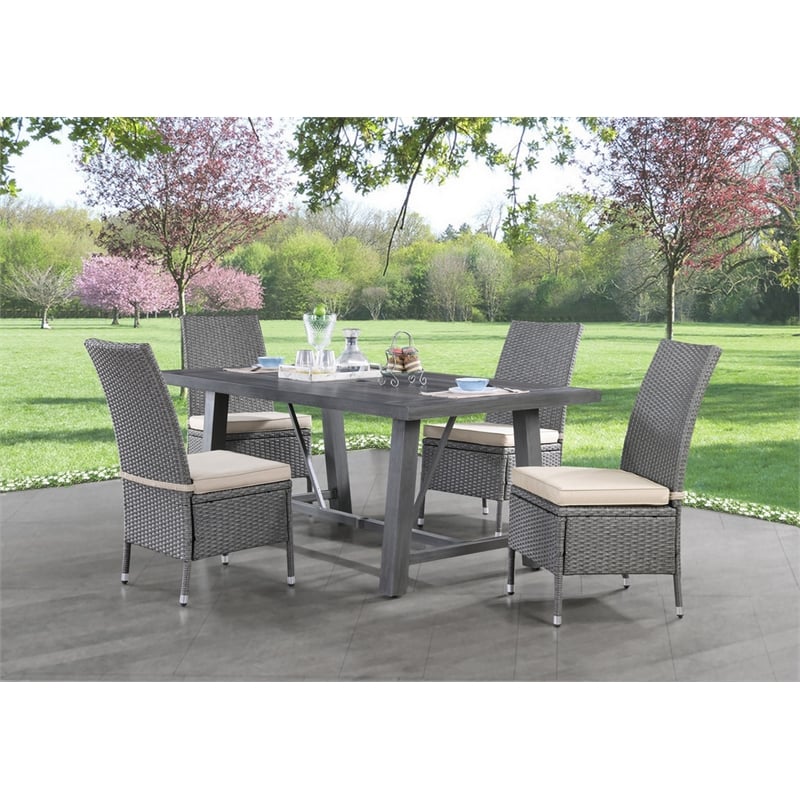 Best Quality Furniture Gray Outdoor Patio Dining Set with Rattan Wicker Chairs