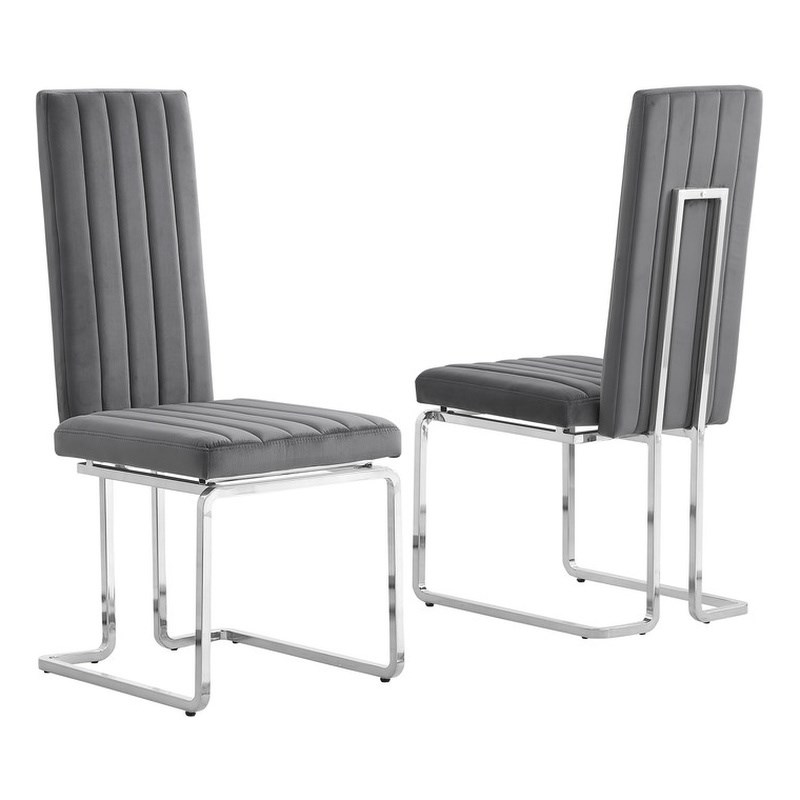 Best Quality Furniture Set of 2 Dark Gray Velvet Side Chairs w Chrome