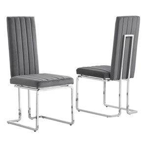 Best Quality Furniture Set of 2 Dark Gray Velvet Side Chairs w Chrome