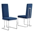 Best Quality Furniture Set of 2 Navy Blue Velvet Side Chairs w Chrome