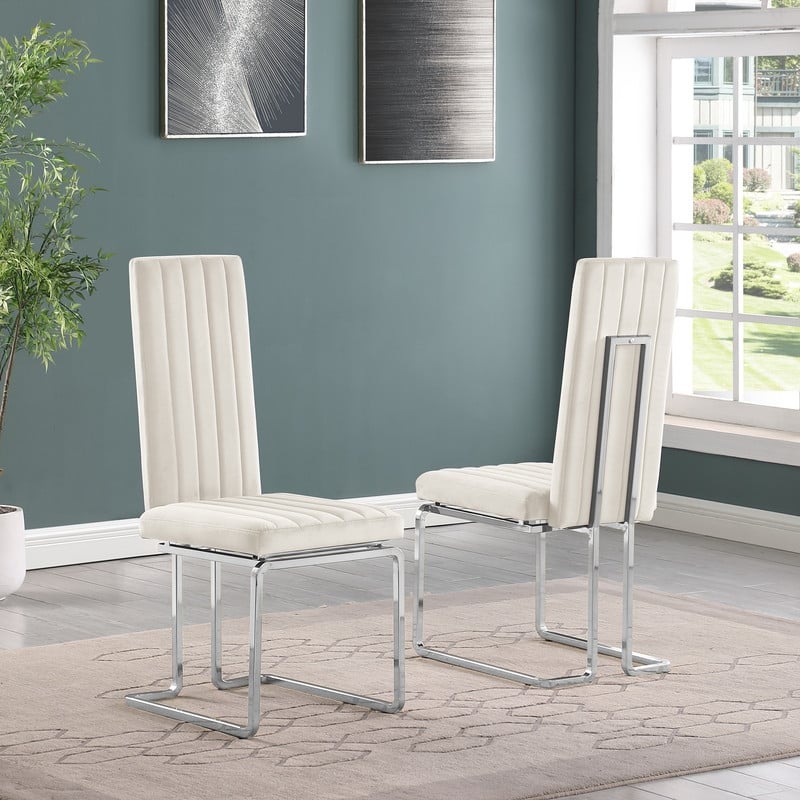 Best Quality Furniture Set of 2 Cream Velvet Side Chairs w Chrome