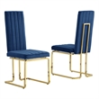 Best Quality Furniture Set of 2 Navy Blue Velvet Side Chairs w Gold Chrome