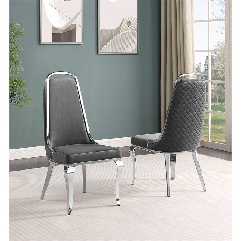 Best Quality Furniture 5pc Tempered Glass Dining Set w Dark Gray Velvet Chairs