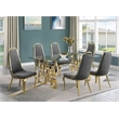 Best Quality Furniture 7pc Tempered Glass Dining Set w Dark Gray Velvet Chairs