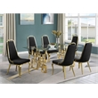 Best Quality Furniture 7pc Tempered Glass Dining Set w Black Velvet Chairs