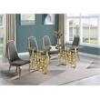 Best Quality Furniture 5pc Tempered Glass Dining Set w Dark Gray Velvet Chairs