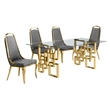 Best Quality Furniture 5pc Tempered Glass Dining Set w Dark Gray Velvet Chairs