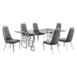 Best Quality Furniture 7pc Tempered Glass Dining Set w Dark Gray Velvet Chairs