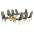 Best Quality Furniture 9pc Tempered Glass Dining Set w Dark Gray Velvet Chairs