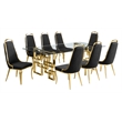 Best Quality Furniture 9pc Tempered Glass Dining Set w Black Velvet Chairs