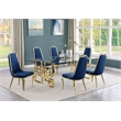 Best Quality Furniture 7pc Tempered Glass Dining Set w Navy Blue Velvet Chairs
