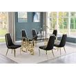 Best Quality Furniture 7pc Tempered Glass Dining Set w Black Velvet Chairs