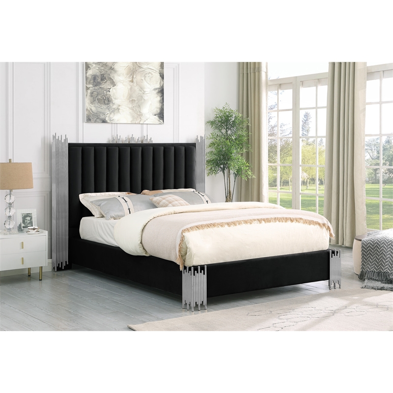 Best Quality Furniture Black Velvet Platform Bed in King Size