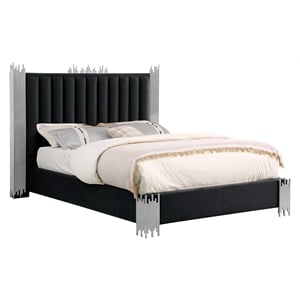 Best Quality Furniture Black Velvet Platform Bed in King Size