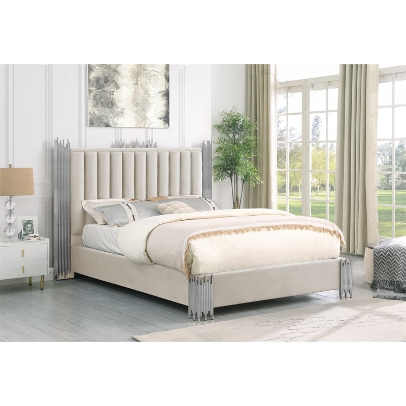 Best Quality Furniture Cream Velvet Platform Bed in King Size
