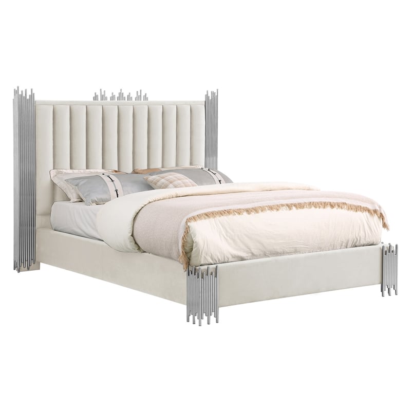 Best Quality Furniture Cream Velvet Platform Bed in King Size