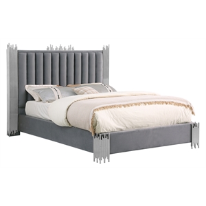 Best Quality Furniture Dark Gray Velvet Platform Bed in Queen Size