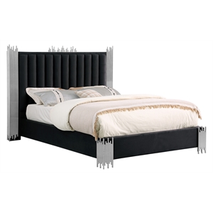 Best Quality Furniture Black Velvet Platform Bed in Queen Size