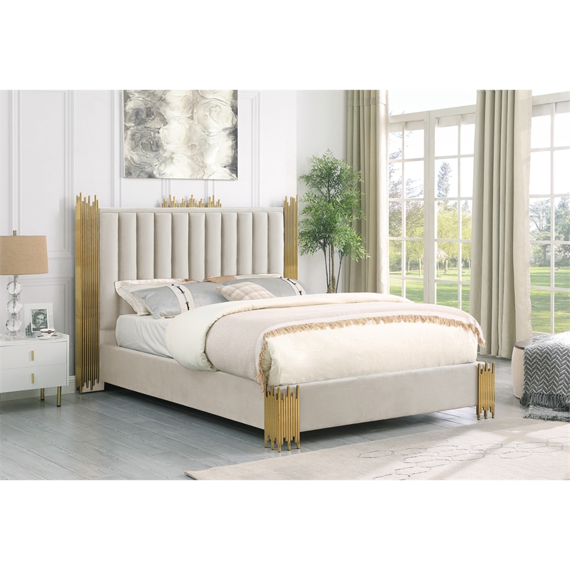 Best Quality Furniture Cream Velvet Platform Bed in King Size