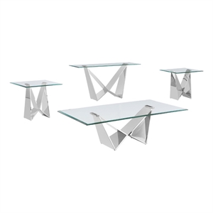 best quality furniture 4-piece glass & stainless steel coffee table set in clear