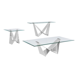 best quality furniture 3-piece stainless steel & glass coffee table set in clear