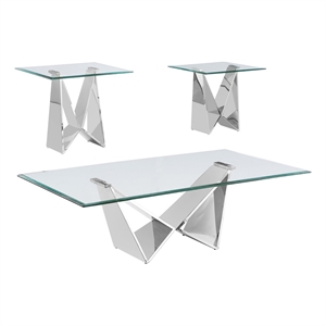 best quality furniture 3-piece glass & stainless steel coffee table set in clear